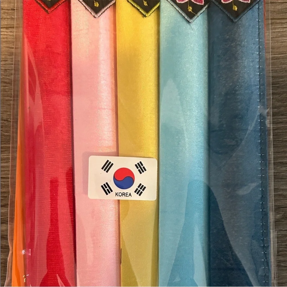 NWT Colorful Korean Embroidered Chopstick Set x 5‎ with Decorative Sleeves